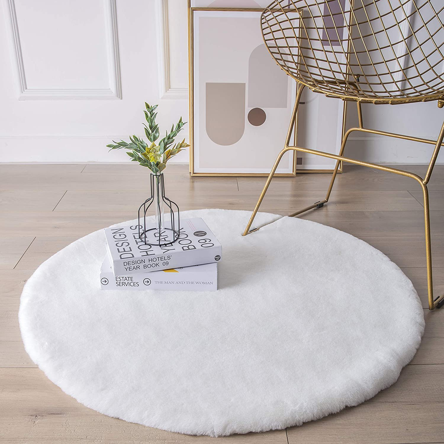 Soft Fluffy Tavşan Tüyü BEYAZ YUVARLAK Peluş Halı Antibakteriyel Premium Kalite Süet Taban