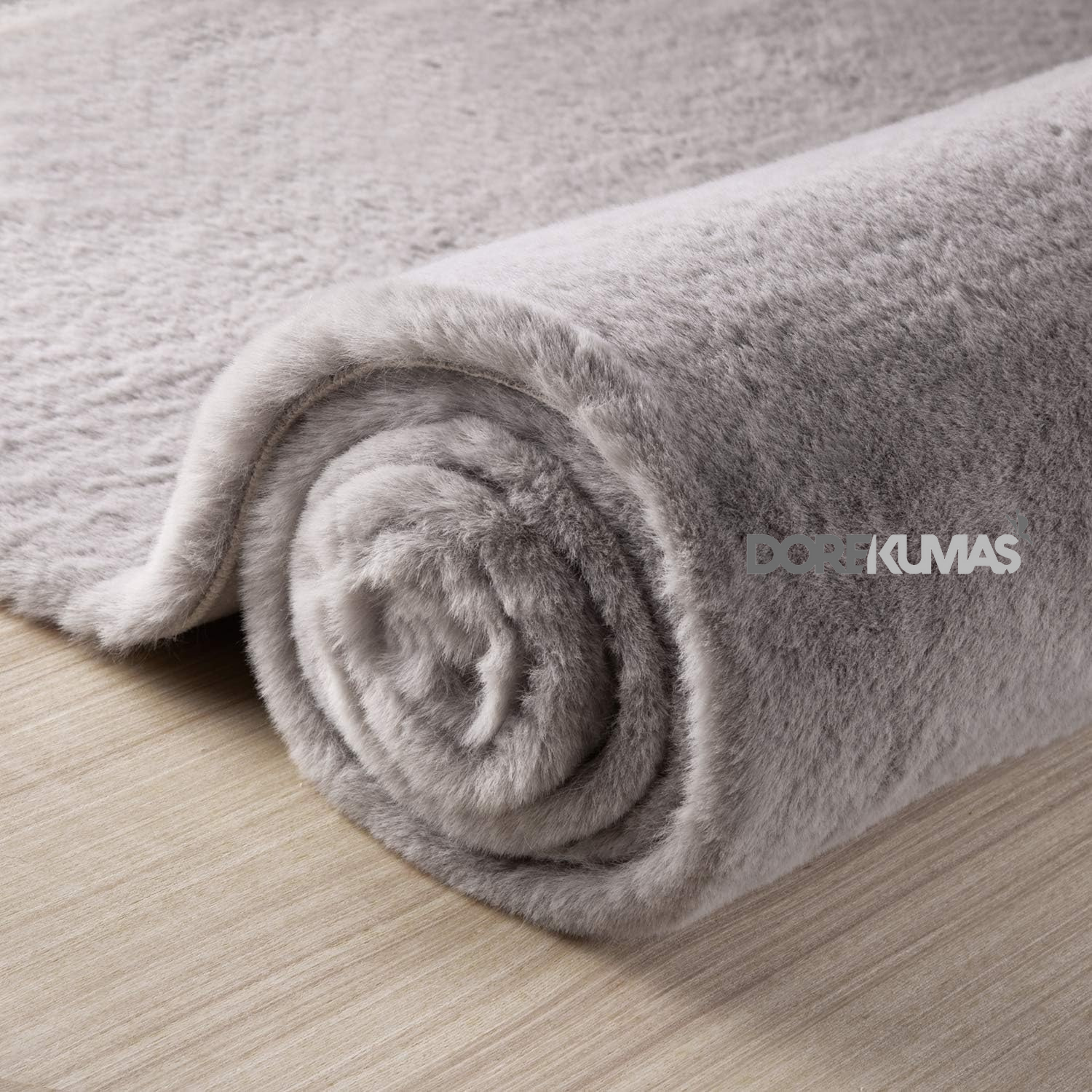 Soft Fluffy Tavşan Tüyü GRİ YUVARLAK Peluş Halı Antibakteriyel Premium Kalite Süet Taban