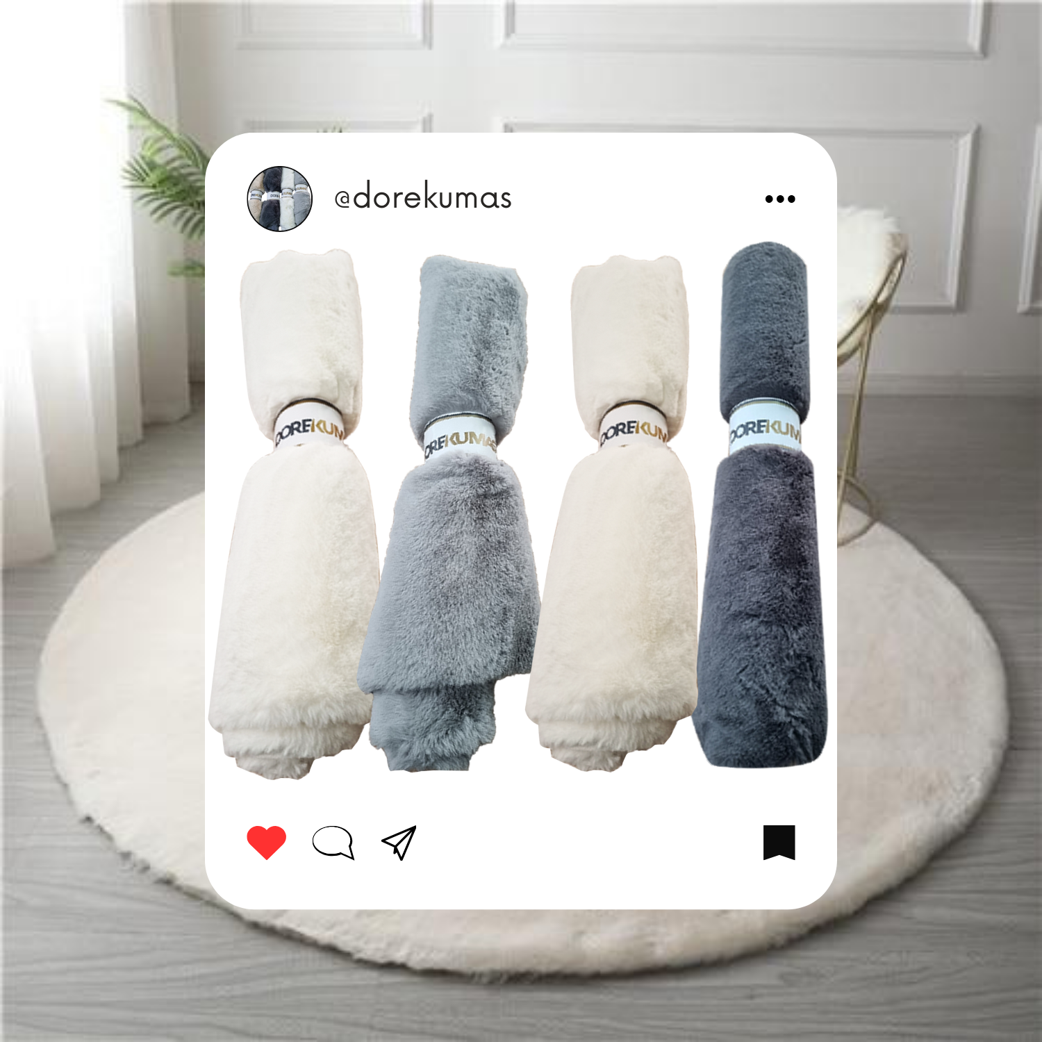 Soft Fluffy Tavşan Tüyü ANTRASİT YUVARLAK Peluş Halı Antibakteriyel Premium Kalite Süet Taban