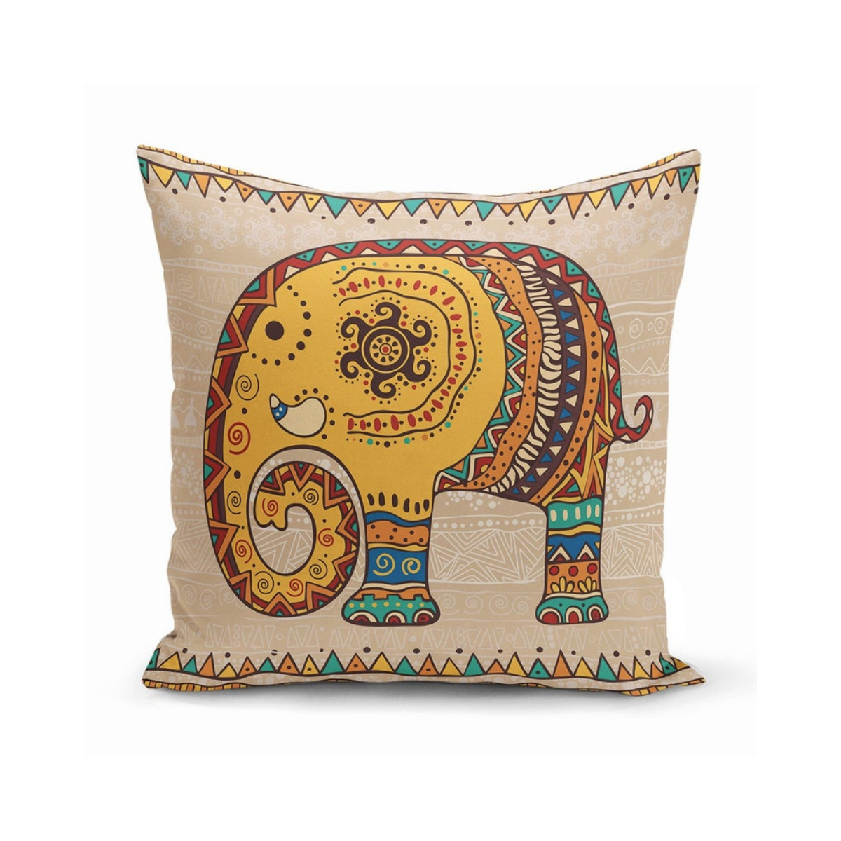 İkili Etnik Bohem Fil Desenli Premium Kalite Çift Taraflı Dekoratif Yastık Kırlent Kılıfı