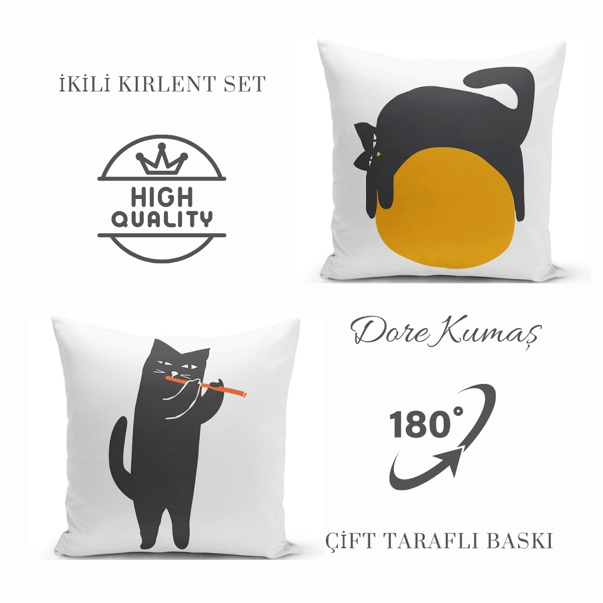 İkili Sevimli Kedi Cute Cats Premium Kırlent Seti